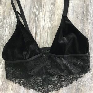 Lace and velvet black bralette